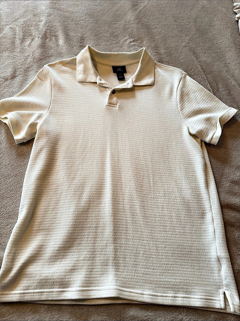 H&M Textured-knit Polo Shirt Men's Cream